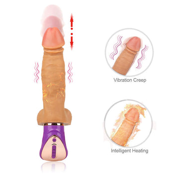 Heated Vibrating With Handle Thrusting Dildo