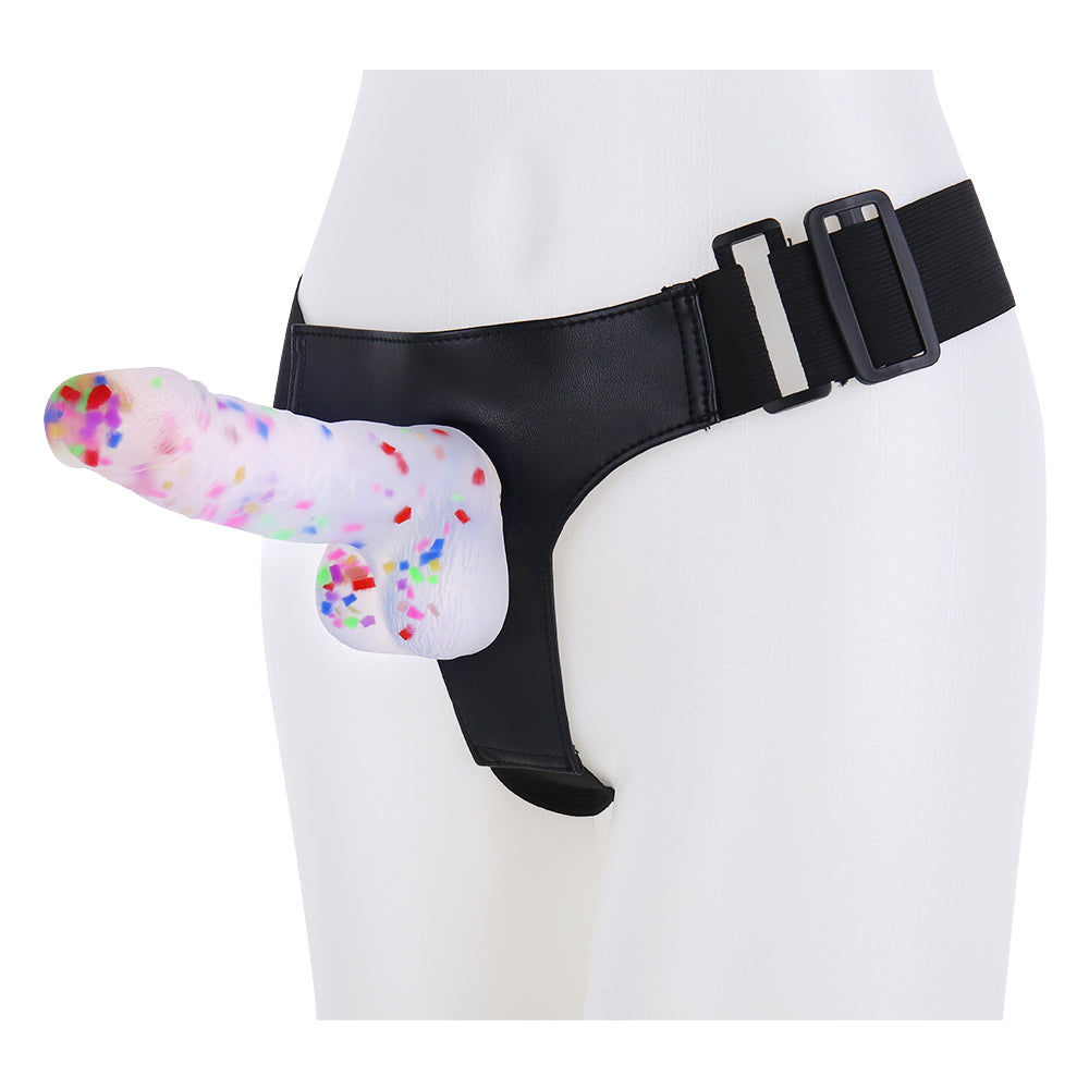 7 Inch Strap On Jelly Confetti Dildo