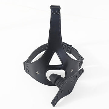 Black Leather Training BDSM Dildo Gag Mask