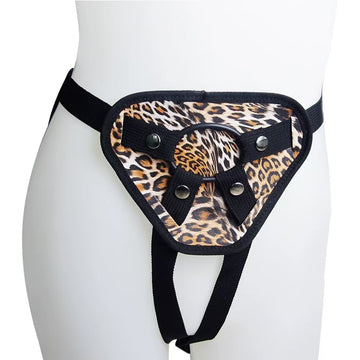 Leopard Print Removable Three Ring Strap On Harness