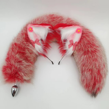 Red Fox Tail Long Furry Metal Butt Plug