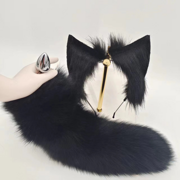 Black 15 Inch Fox Tail Butt Plug