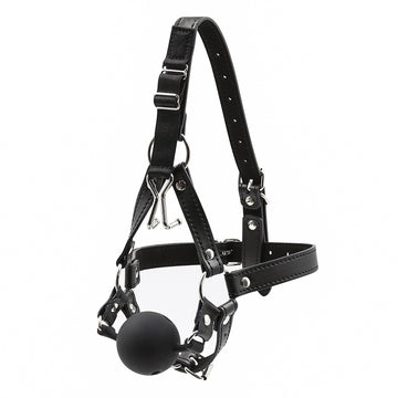 Black Ball Gag Adjustable Leather Head Harness