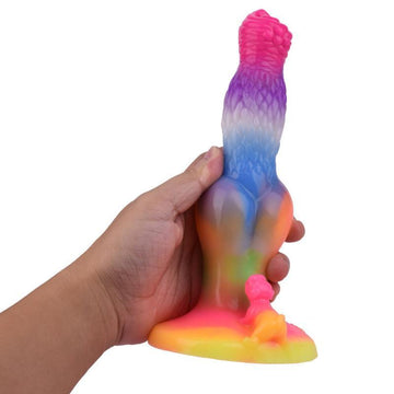 8 Inch Glow In The Dark Dog Rainbow Dildo