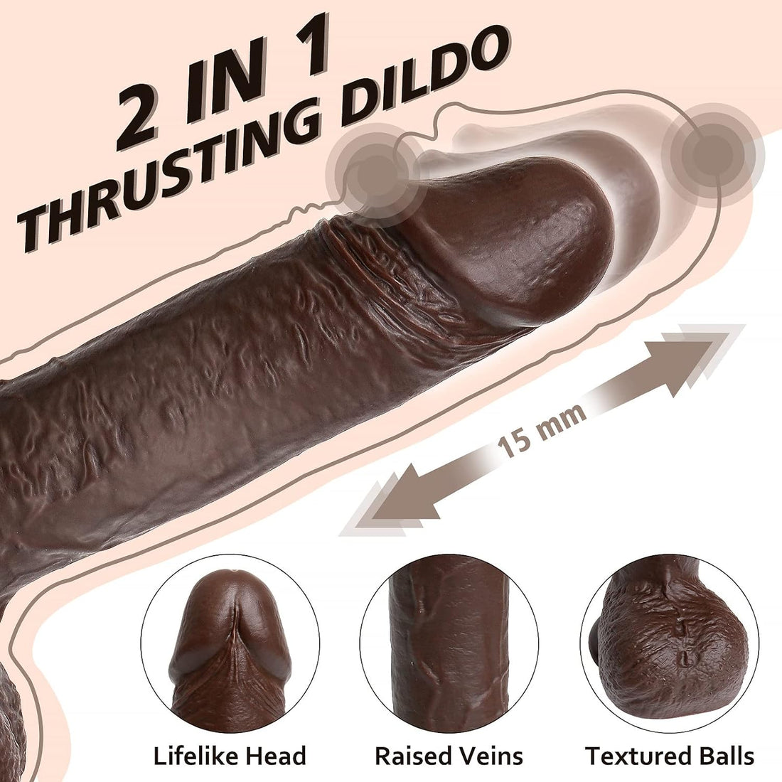 Black Realistic Bluetooth Vibrating Thrusting Dildo