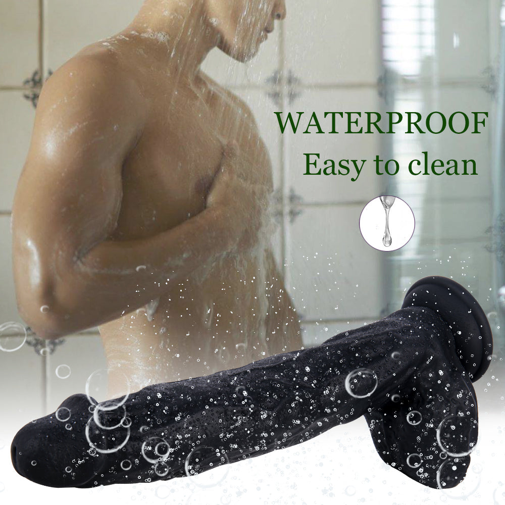 10 Inch Large Silicone Realistic Black Dildo