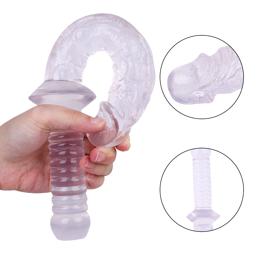 12 Inch Clear Jelly Dildo With Handle