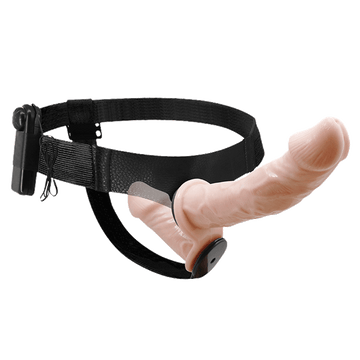 Realistic Flesh Vac-U-Lock Double Vibrating Strap On Dildo