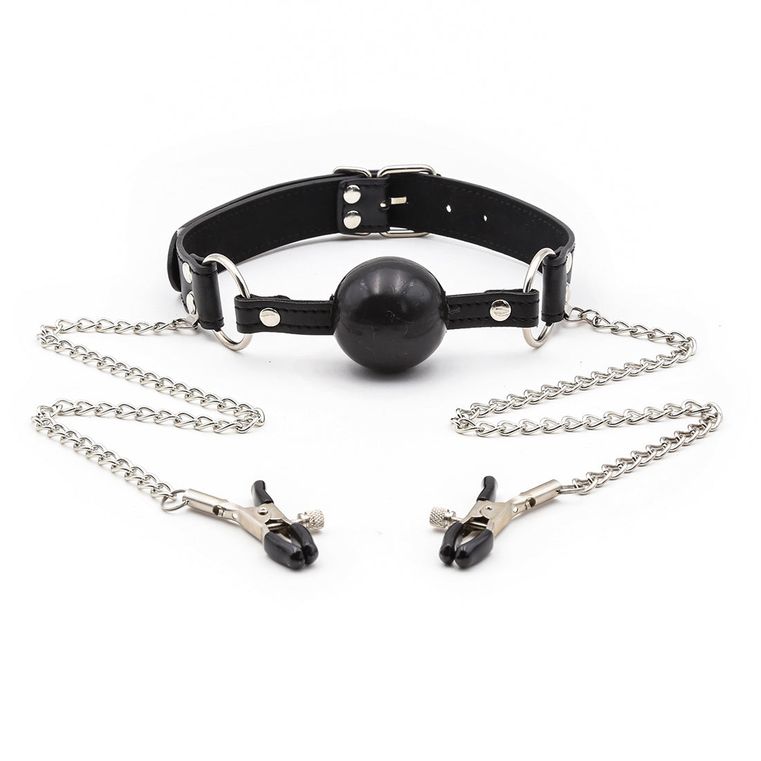 With Nipple Clamps Chain Adjustable BDSM Gag