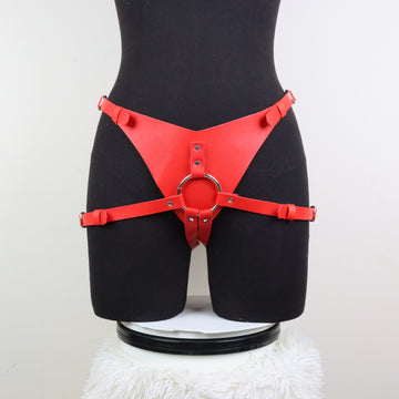 Red Premium Leather Strap On Harness