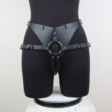 Black Premium Leather Couple Strap On Harness