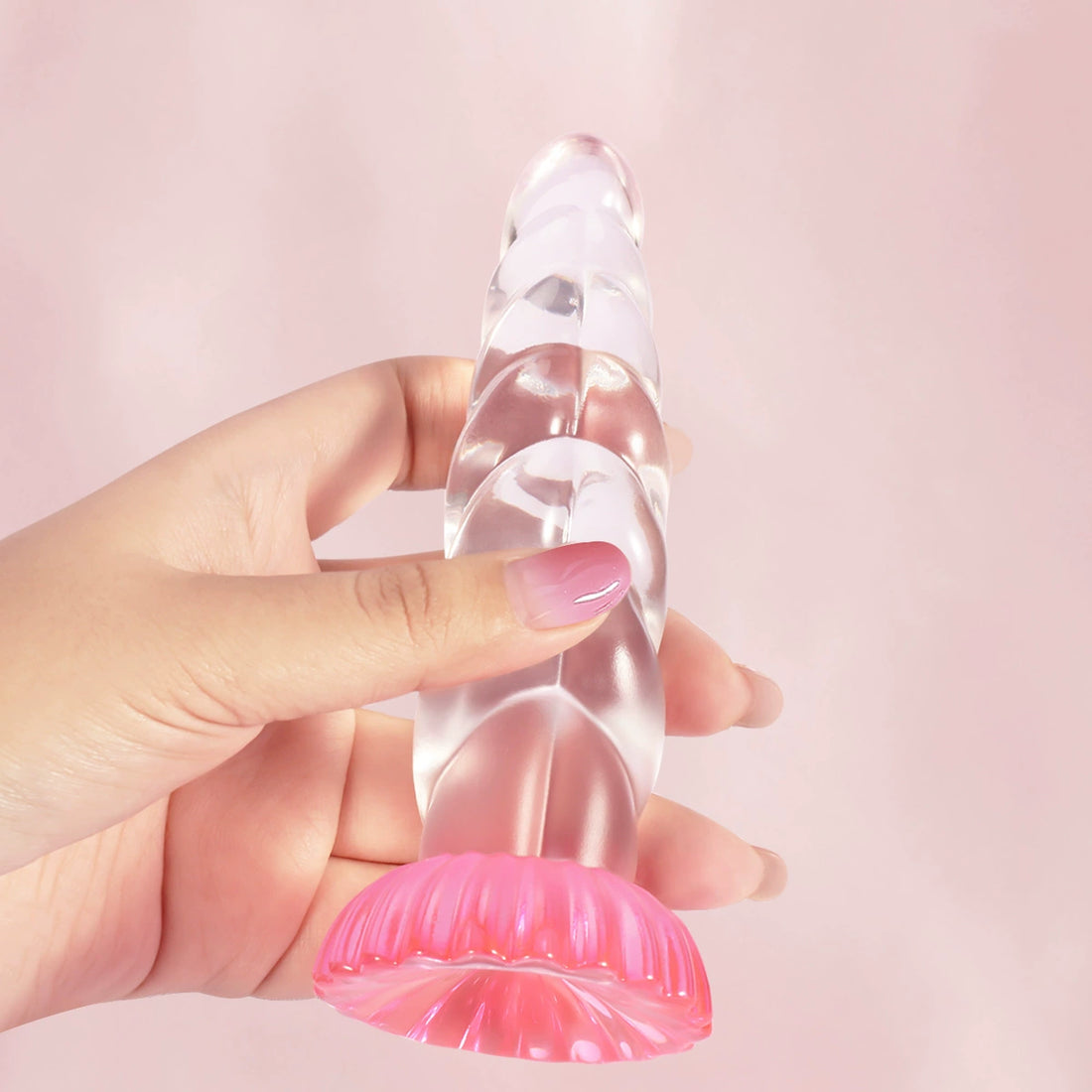 Ribbed Anal Plug Clear Unicorn Horn Dildo