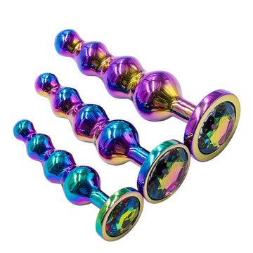 Colorful Beaded Anal Training Jewel Butt Plug
