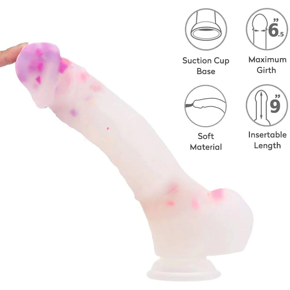 Clear Silicone 9 inch Purple Confetti Dildo