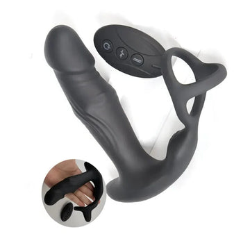 Realistic Prostate Massager Black Cock Ring Vibrator