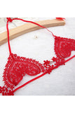 Load image into Gallery viewer, Halterneck Hollow Out Pearl Plunge Bra And Crotchless Thong Red / &amp; Panties Set
