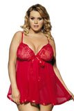 Load image into Gallery viewer, Plus Size Sexy Sheer Lace Babydoll Set Red / M
