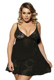 Load image into Gallery viewer, Plus Size Sexy Floral Lace Sheer Babydoll Set Black / M