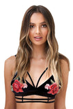 Load image into Gallery viewer, Sexy Rose Embroidered Cross Straps Bralette Top Black / M Crop