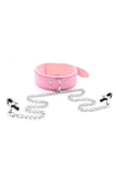Load image into Gallery viewer, Leather Collar With Nipple Clamps Pink &amp; Pasties