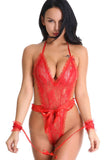 Load image into Gallery viewer, Floral Lace Deep V-Neck Bodysuit And Wrist Cuffs Orange / M