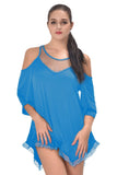 Load image into Gallery viewer, Plus Size Sheer Lace Cold Shoulder Mini Dress Blue / M