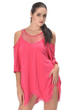 Load image into Gallery viewer, Plus Size Sheer Lace Cold Shoulder Mini Dress Pink / M