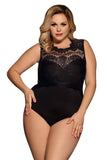 Load image into Gallery viewer, Plus Size Sheer Floral Lace Spliced Bodysuit Black / M