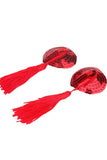 Load image into Gallery viewer, Heart Shaped Sequin Nipple Pasties With Tassel Red Black Clamps &amp;