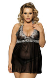 Load image into Gallery viewer, Plus Size Floral Lace Halter Neck Babydoll Black / M