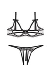 Load image into Gallery viewer, Fee Et Moi 1/4 Cup Bra And Crotchless Thong Set Black / C &amp; Panties