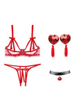 Load image into Gallery viewer, Fee Et Moi 1/4 Cup Bra And Crotchless Thong Set Red / D &amp; Panties