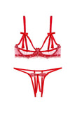 Load image into Gallery viewer, Fee Et Moi 1/4 Cup Bra And Crotchless Thong Set Red / C &amp; Panties