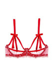 Load image into Gallery viewer, Fee Et Moi 1/4 Cup Bra And Crotchless Thong Set Red / A &amp; Panties