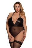 Load image into Gallery viewer, Plus Size Faux Leather Lace Spliced Halter Neck Bodysuit