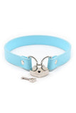 Load image into Gallery viewer, Heart Shape Lock Leather Collar Blue / S Bondage Gear