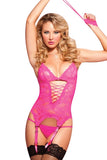 Load image into Gallery viewer, Midnight Affair Lace Basque Set Rose Red / S