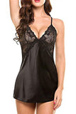Load image into Gallery viewer, Satin Lace Babydoll And Thong Black / S