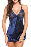 Load image into Gallery viewer, Satin Lace Babydoll And Thong Blue / S