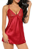 Load image into Gallery viewer, Satin Lace Babydoll And Thong Red / S