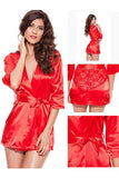 Load image into Gallery viewer, Short Satin Lace Robe Nightwear With Waist Tie