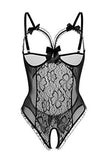 Load image into Gallery viewer, Open Cups Crotchless Black Sheer Lace Bodysuit