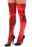 Load image into Gallery viewer, Wet Look Faux Leather Thigh High Stockings Red / One Size Hosiery