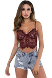 Load image into Gallery viewer, Womens Floral Strappy Longline Sheer Lace Bralette Transparent Fringe Tank Cami Crop Tops Wine Red /
