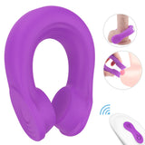 Load image into Gallery viewer, Headset Shape Silicone Penis Ring Vibrator Remote Control Purple