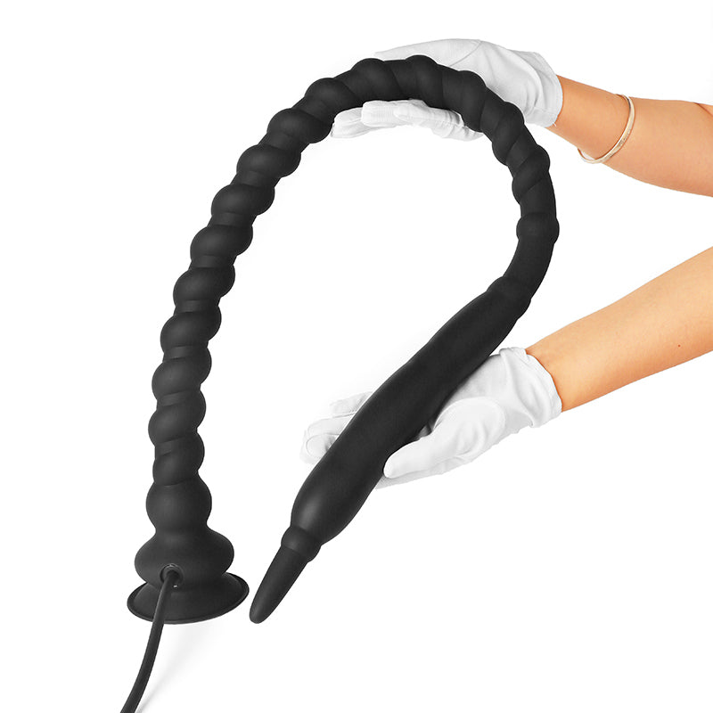 Black Extra Long Thread Inflatable Anal Plug