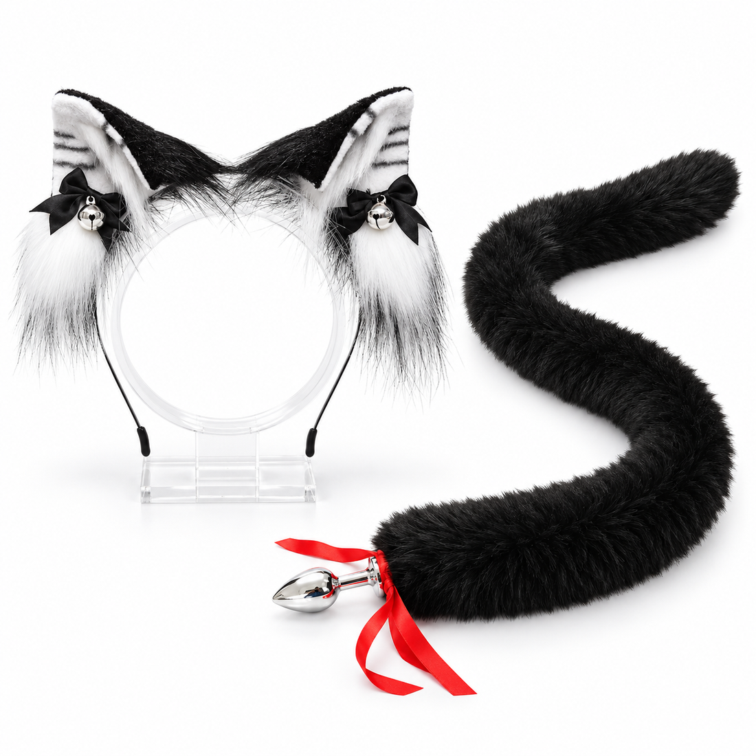 Black Cat Tail Butt Plug With Ears Set