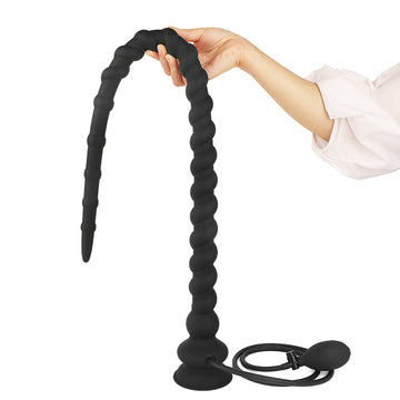 Black Extra Long Thread Inflatable Anal Plug