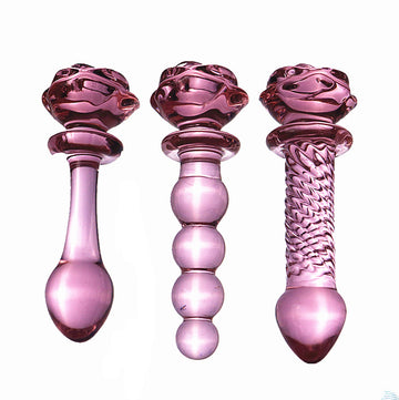 Pink Rose Glass Butt Plug Dildo