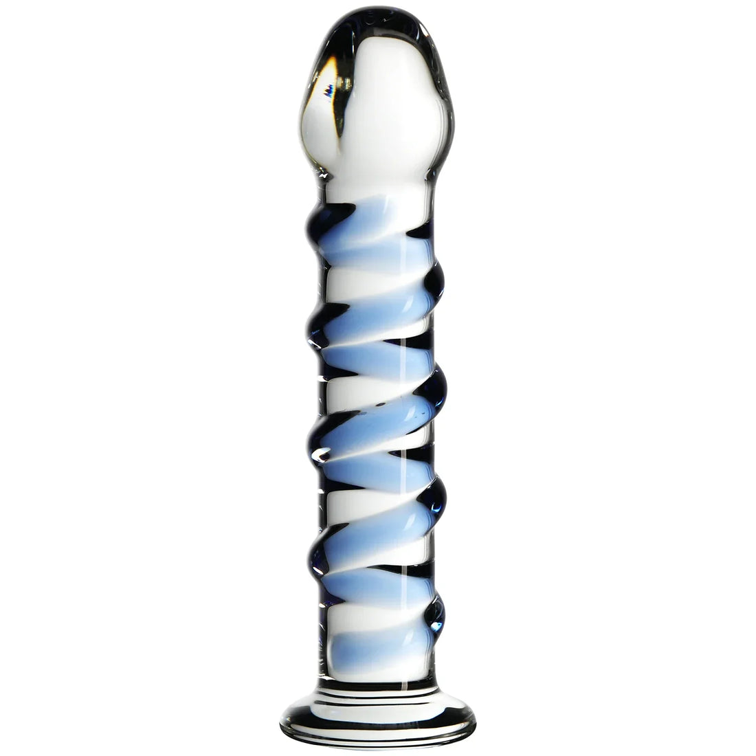 7 Inch Blue Textured Glass Butt Plug